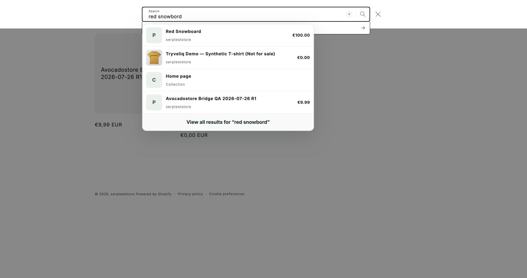 Desktop Shopify storefront with Findeliq AI suggestions
