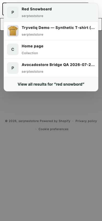 Mobile Shopify storefront with Findeliq AI suggestions
